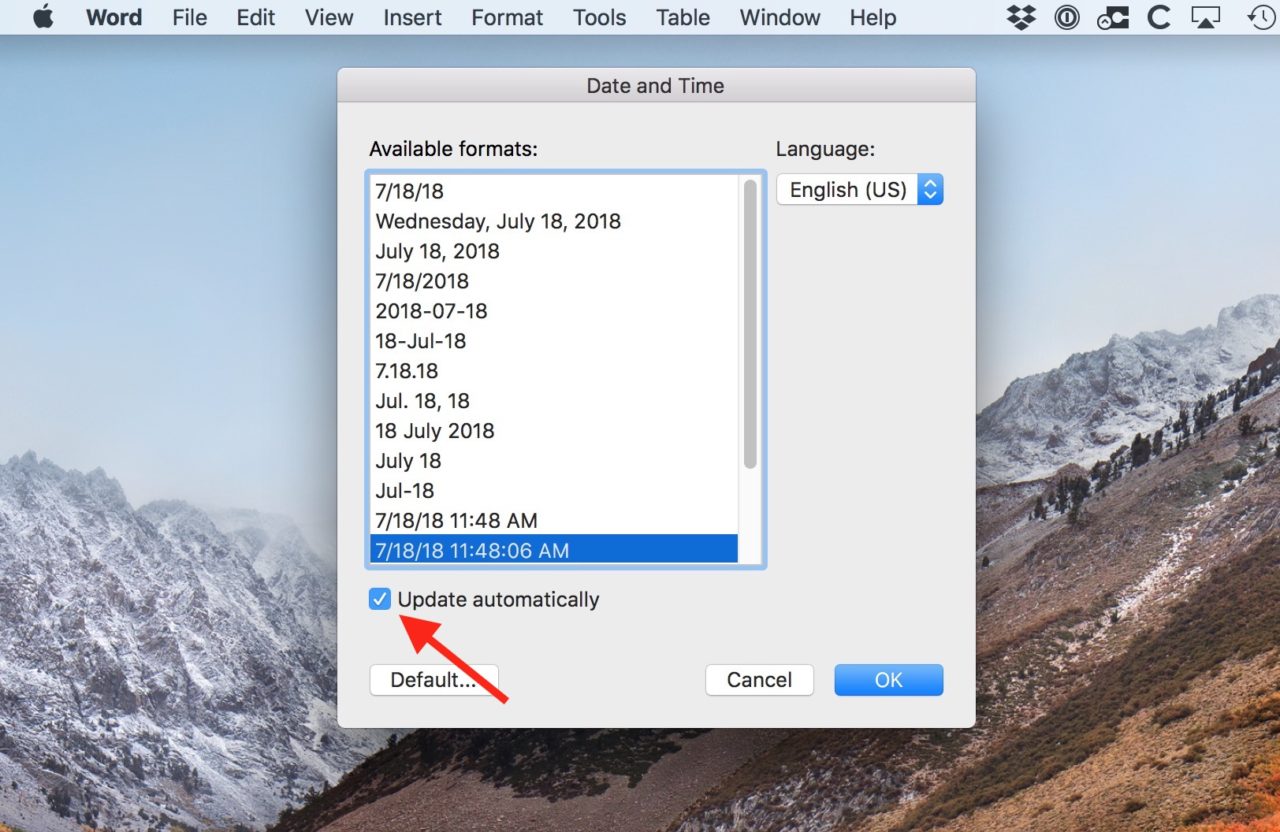 format date in word for mac